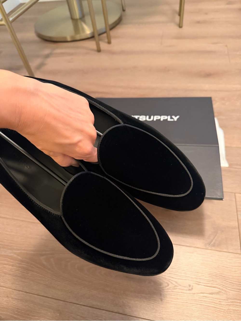 Suit Supply Men's Black Velvet Loafers - Classic Slip-On Flats